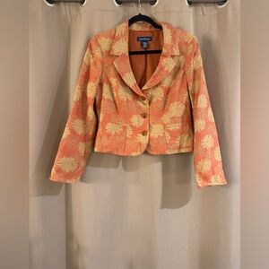 Evan Picone Coral and Cream Floral Cropped Blazer Jacket